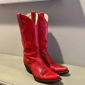 Vintage Women’s Red Western Boots-all leather and snakeskin